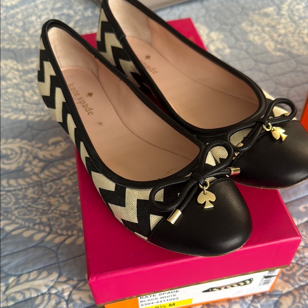 Kate Spade Black and Cream Flats with Gold Accents